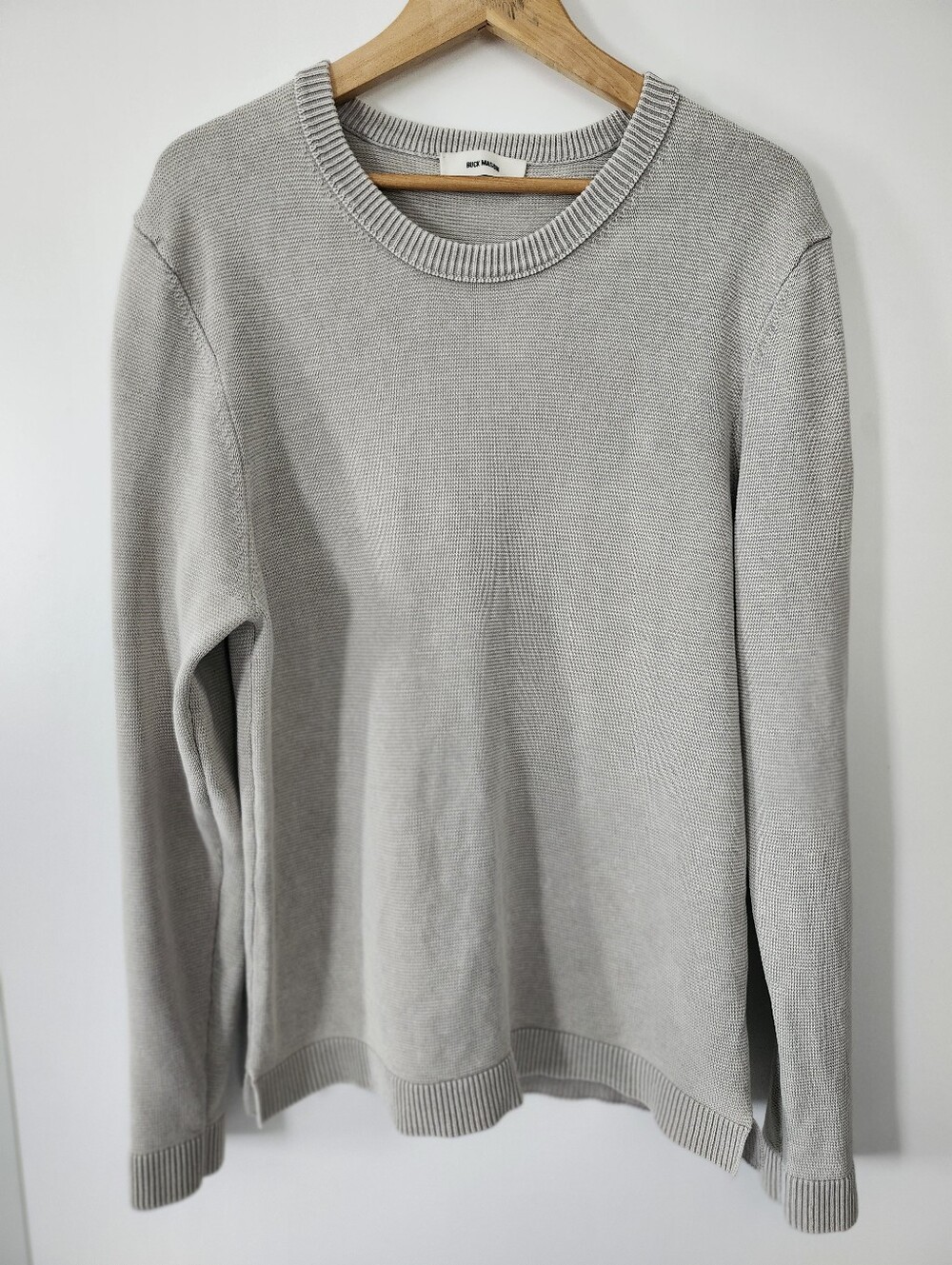 BUCK MASON Mens XXL Sunwashed Beige Cotton Knit Crewneck Sweater Minimalist
